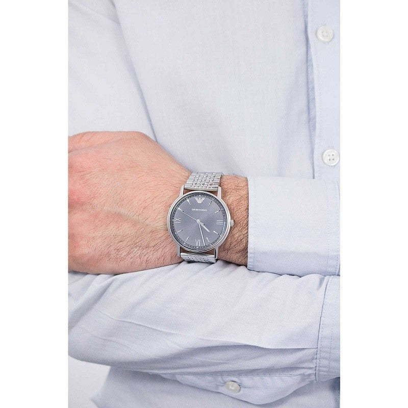 Shop Authentic Emporio Armani Kappa Quartz Grey Dial Silver Mesh Bracelet Watch For Men - AR11068 - Luxxuri