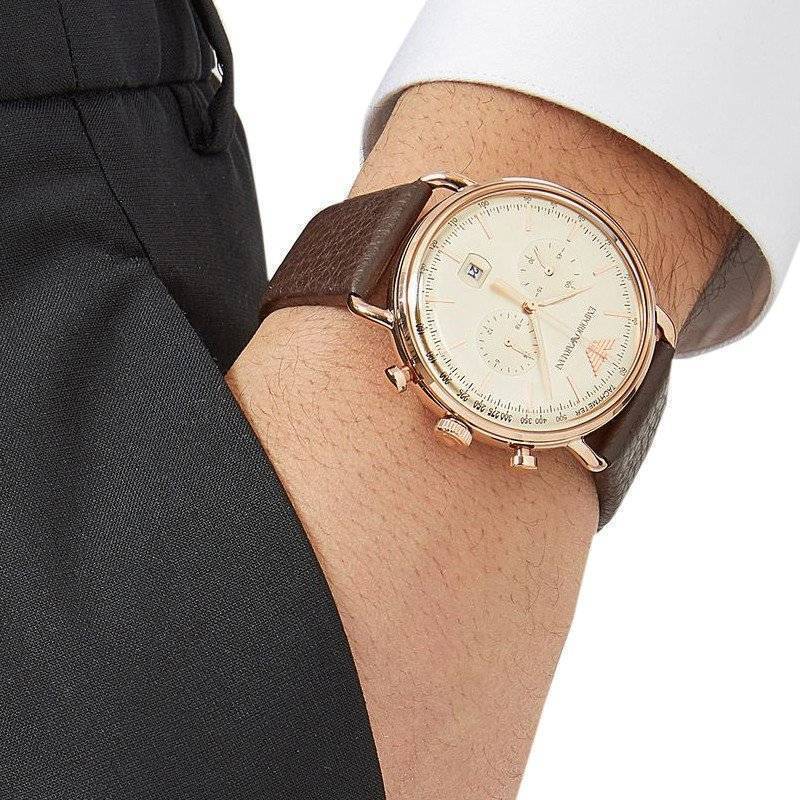 Shop Authentic Emporio Armani Aviator Grey Dial Brown Leather Strap Watch For Men - AR11106 - Luxxuri