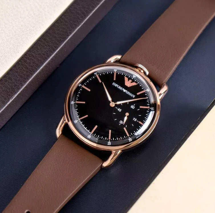 Shop Authentic Emporio Armani Aviator Quartz Black Dial Brown Leather Strap Watch For Men - AR11337 - Luxxuri