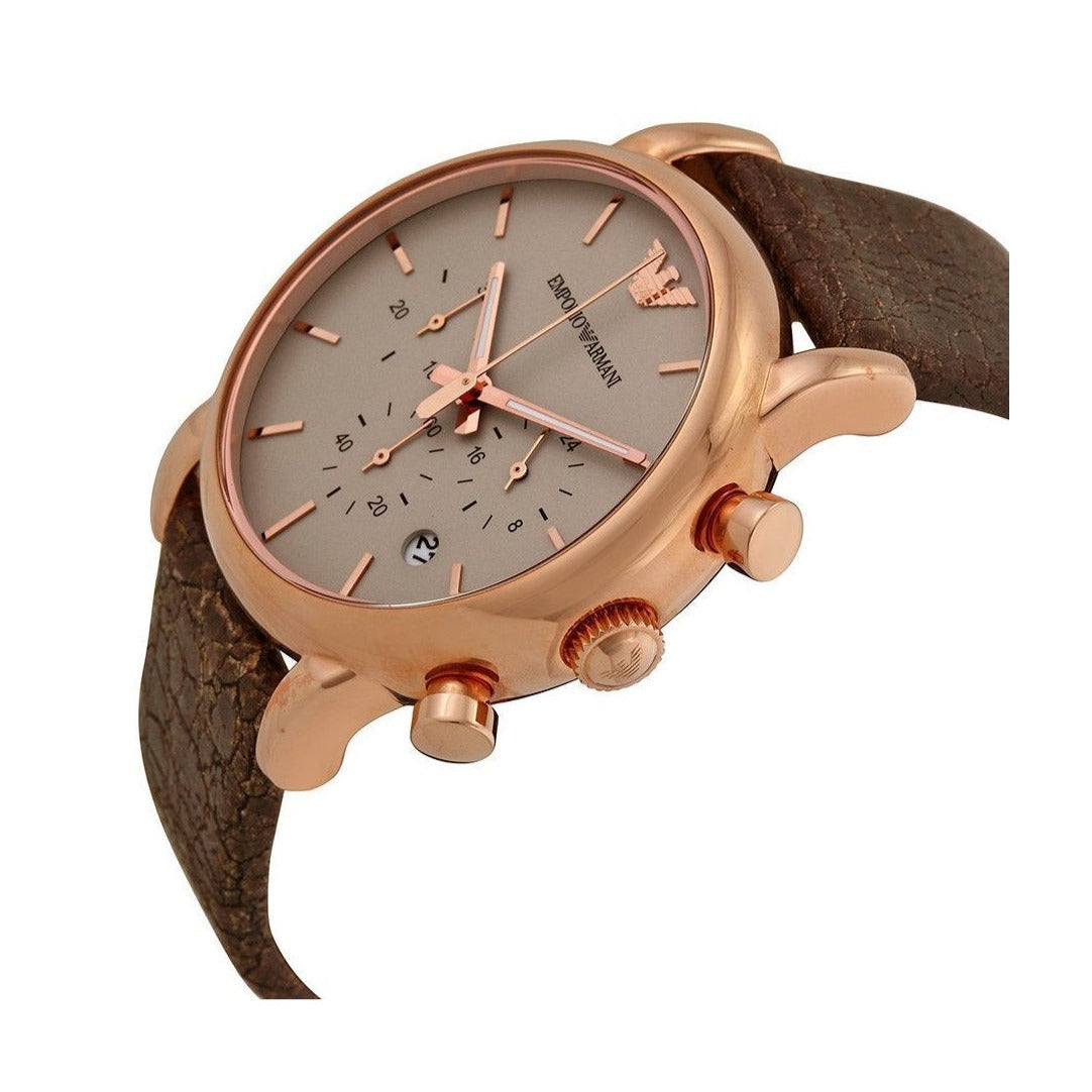 Shop Authentic Emporio Armani Classic Chronograph White Dial Brown Leather Strap Watch For Men - AR1809 - Luxxuri