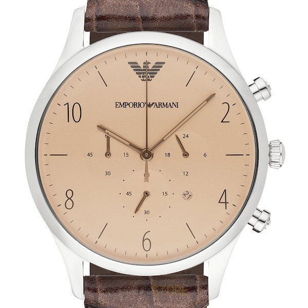 Shop Authentic Emporio Armani Classic Chronograph Cream Dial Brown Leather Strap Watch For Men - AR1878 - Luxxuri