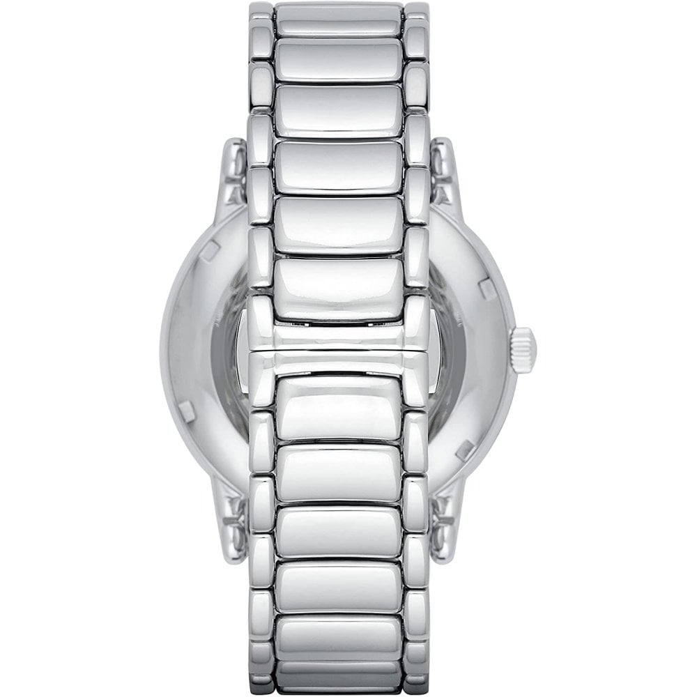 Shop Authentic Emporio Armani Meccanico Skeleton Silver Dial Silver Steel Strap Watch For Men - AR1980 - Luxxuri