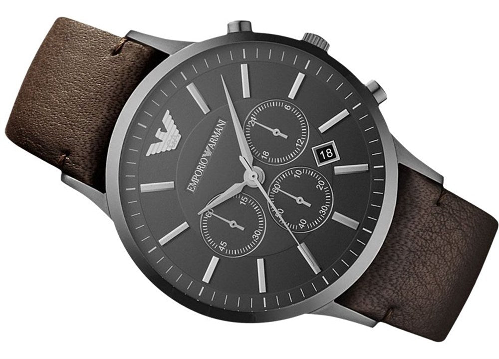 Shop Authentic Emporio Armani Sportivo Black Dial Brown Leather Strap Watch For Men - AR2462 - Luxxuri