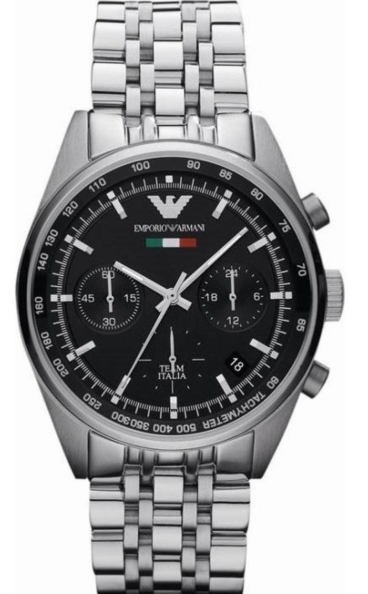 Shop Authentic Emporio Armani Sportivo Chronograph Black Dial Silver Steel Strap Watch For Men - AR5984 - Luxxuri