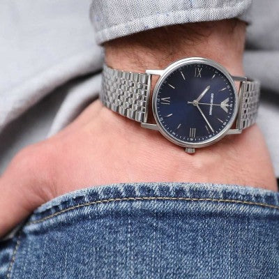 Shop Authentic Emporio Armani Kappa Quartz Blue Dial Silver Steel Strap Watch For Men - AR80010 - Luxxuri