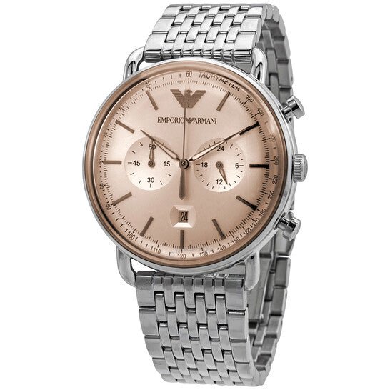 Shop Authentic Emporio Armani Aviator Chronograph Beige Dial Silver Steel Strap Watch For Men - AR11239 - Luxxuri