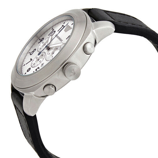 Shop Authentic Emporio Armani Sportivo Chronograph Silver Dial Black Leather Strap Watch For Men - AR6054 - Luxxuri
