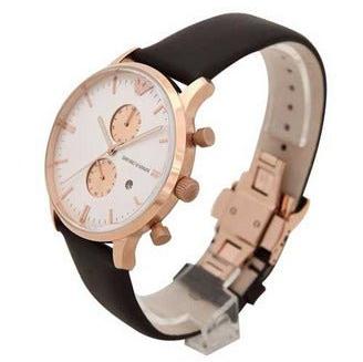 Shop Authentic Emporio Armani Gianni Classic Chronograph White Dial Brown Leather Strap Watch For Men - AR0398 - Luxxuri