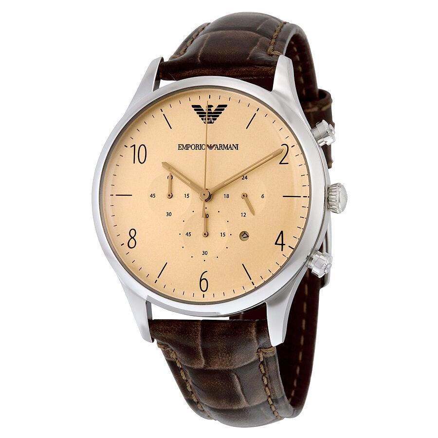 Shop Authentic Emporio Armani Classic Chronograph Cream Dial Brown Leather Strap Watch For Men - AR1878 - Luxxuri