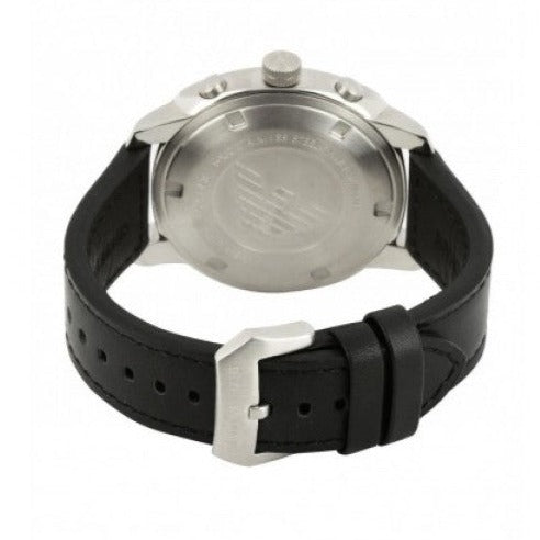 Shop Authentic Emporio Armani Sportivo Chronograph Silver Dial Black Leather Strap Watch For Men - AR6054 - Luxxuri