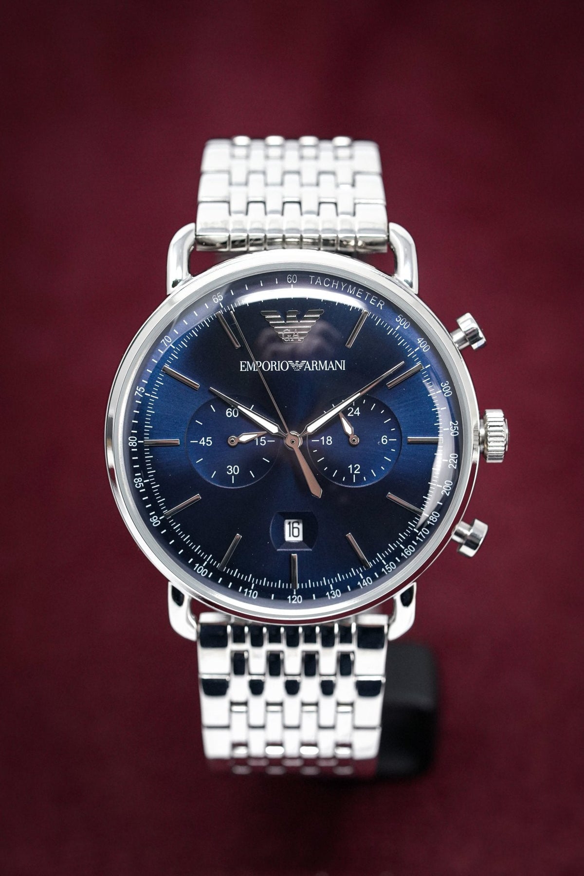 Shop Authentic Emporio Armani Aviator Chronograph Blue Dial Silver Steel Strap Watch For Men - AR11238 - Luxxuri
