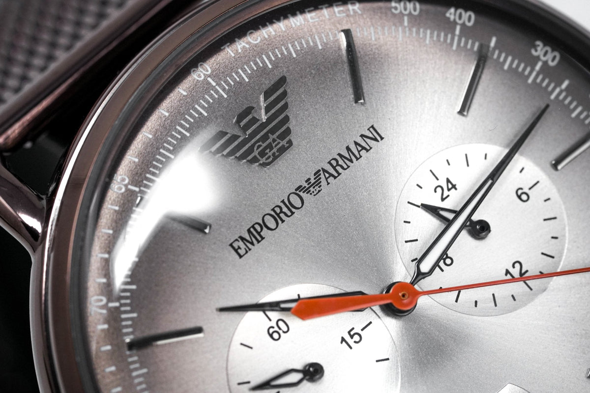 Shop Authentic Emporio Armani Aviator Chronograph Grey Dial Brown Mesh Bracelet Watch For Men - AR11169 - Luxxuri
