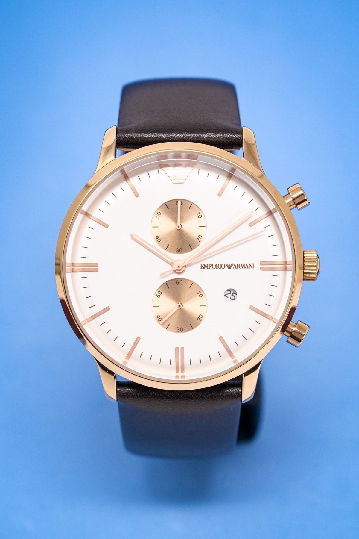 Shop Authentic Emporio Armani Gianni Classic Chronograph White Dial Brown Leather Strap Watch For Men - AR0398 - Luxxuri