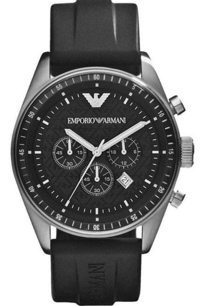 Shop Authentic Emporio Armani Sportivo Chronograph Black Dial Black Rubber Strap Watch For Men - AR0527 - Luxxuri