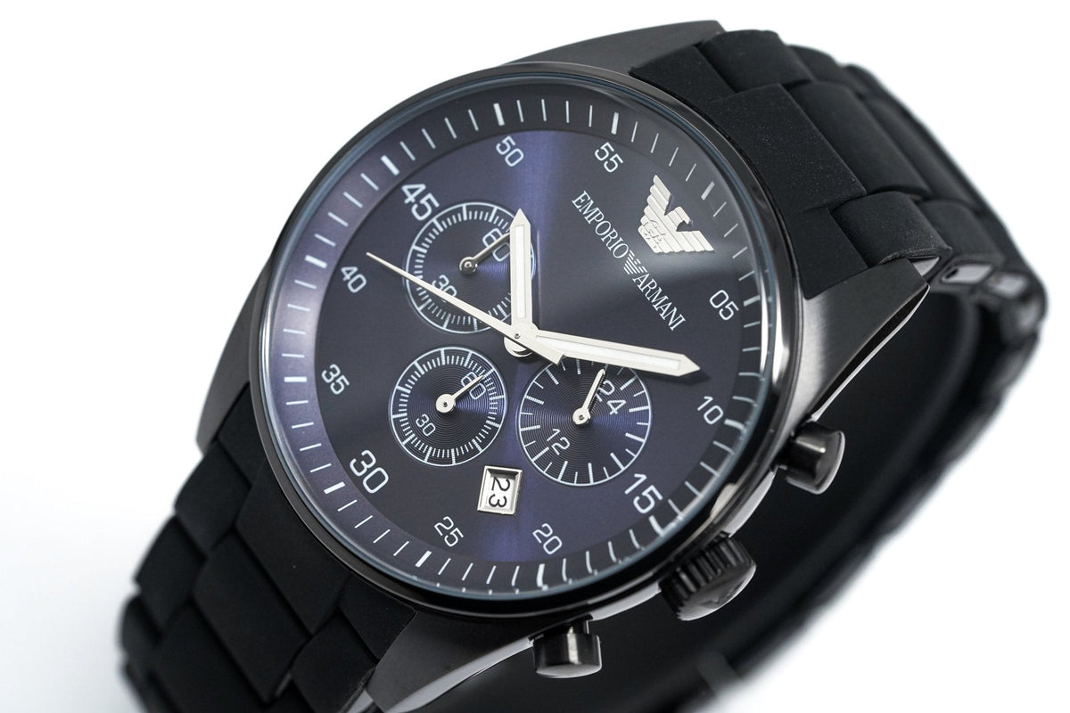 Shop Authentic Emporio Armani Sportivo Chronograph Blue Dial Black Strap Watch For Men - AR5921 - Luxxuri