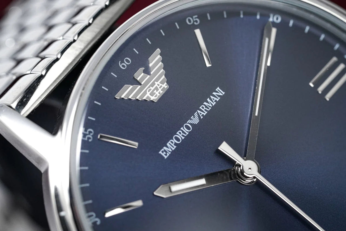 Shop Authentic Emporio Armani Kappa Quartz Blue Dial Silver Steel Strap Watch For Men - AR80010 - Luxxuri