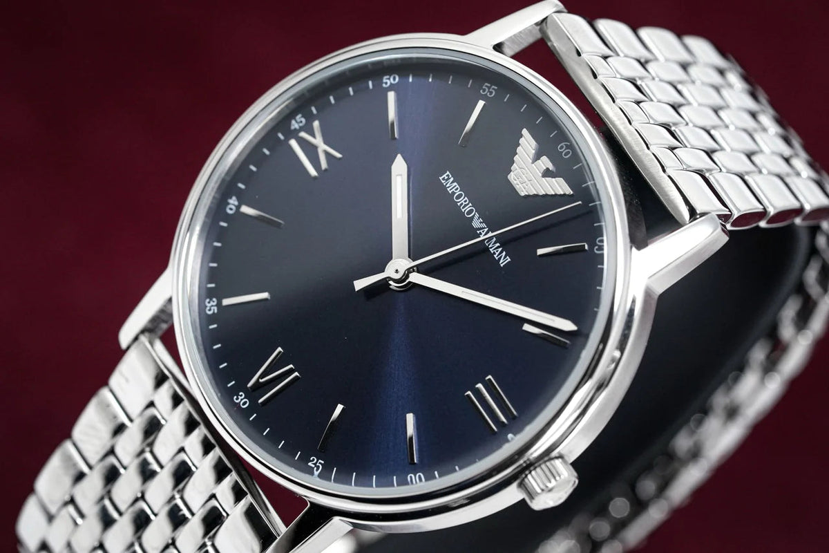 Shop Authentic Emporio Armani Kappa Quartz Blue Dial Silver Steel Strap Watch For Men - AR80010 - Luxxuri
