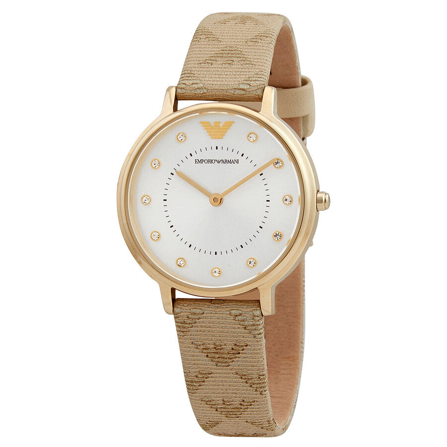 Shop Authentic Emporio Armani Kappa Quartz Silver Dial Beige Leather Strap Watch For Women - AR11042 - Luxxuri