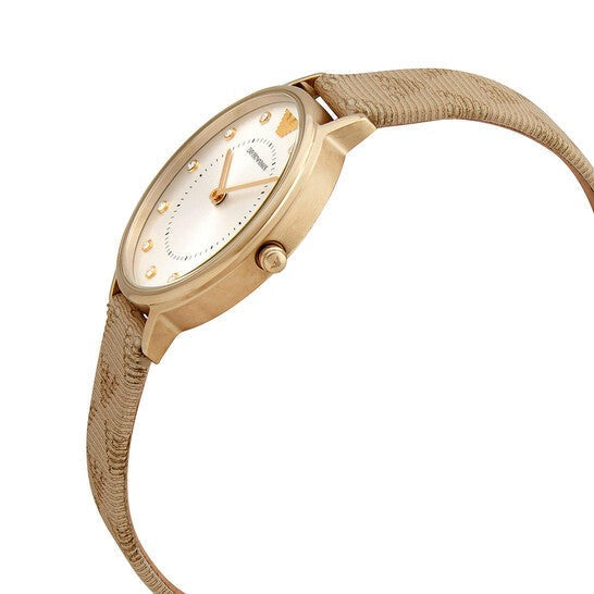 Shop Authentic Emporio Armani Kappa Quartz Silver Dial Beige Leather Strap Watch For Women - AR11042 - Luxxuri
