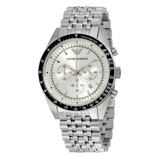 Shop Authentic Emporio Armani Sportivo Chronograph Silver Dial Silver Steel Strap Watch For Men - AR6073 - Luxxuri