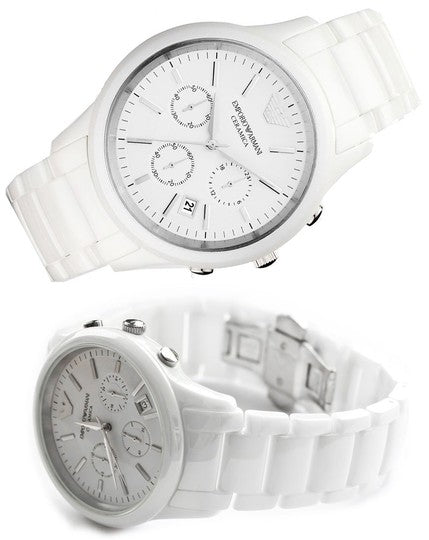 Shop Authentic Emporio Armani Ceramica Chronograph White Dial White Strap Watch For Men - AR1453 - Luxxuri