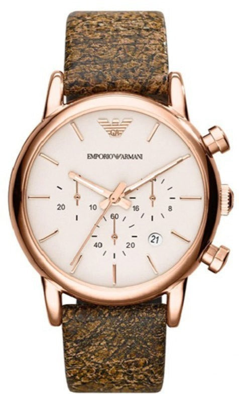 Shop Authentic Emporio Armani Classic Chronograph White Dial Brown Leather Strap Watch For Men - AR1809 - Luxxuri