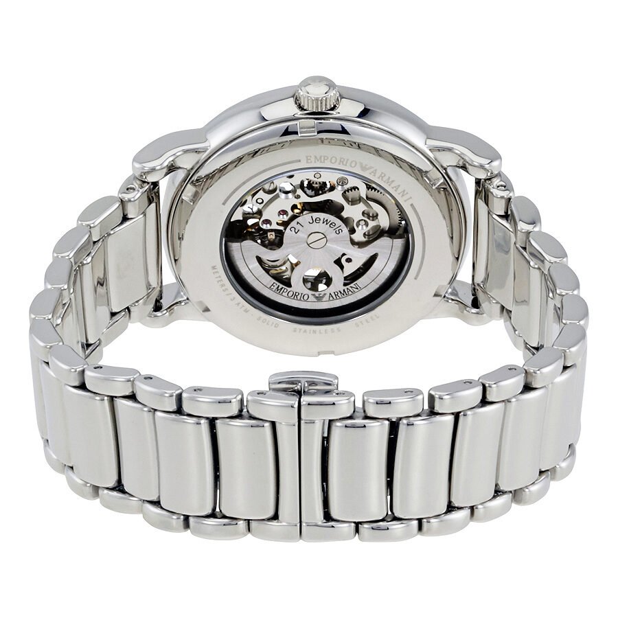 Shop Authentic Emporio Armani Meccanico Skeleton Silver Dial Silver Steel Strap Watch For Men - AR1980 - Luxxuri