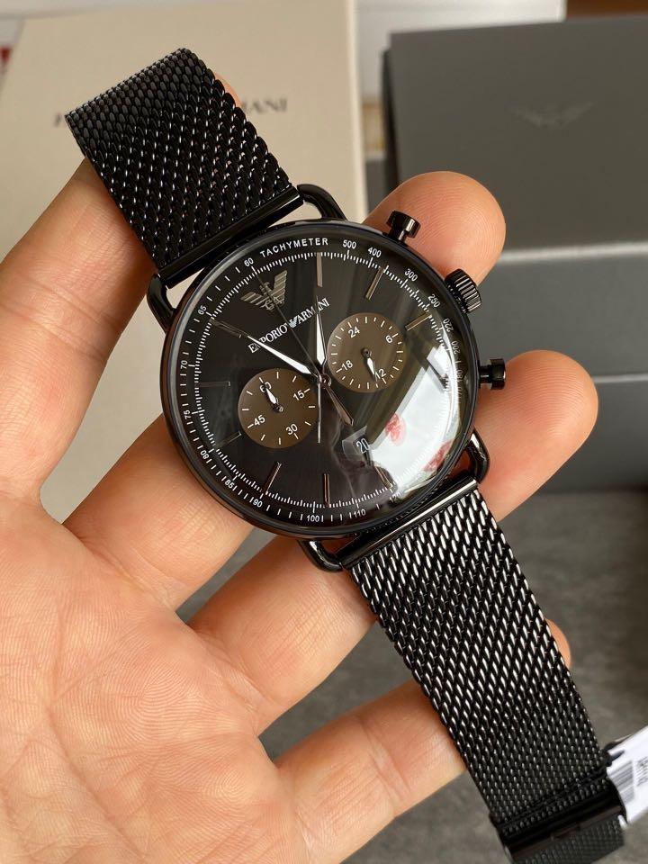 Shop Authentic Emporio Armani Aviator Black Dial Black Mesh Bracelet Watch For Men - AR11142 - Luxxuri