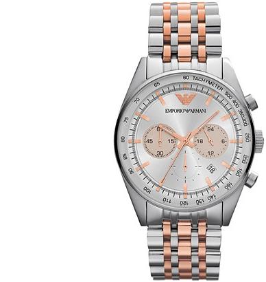 Shop Authentic Emporio Armani Sportivo Chronograph Silver Dial Two Tone Steel Strap Watch For Men - AR5999 - Luxxuri
