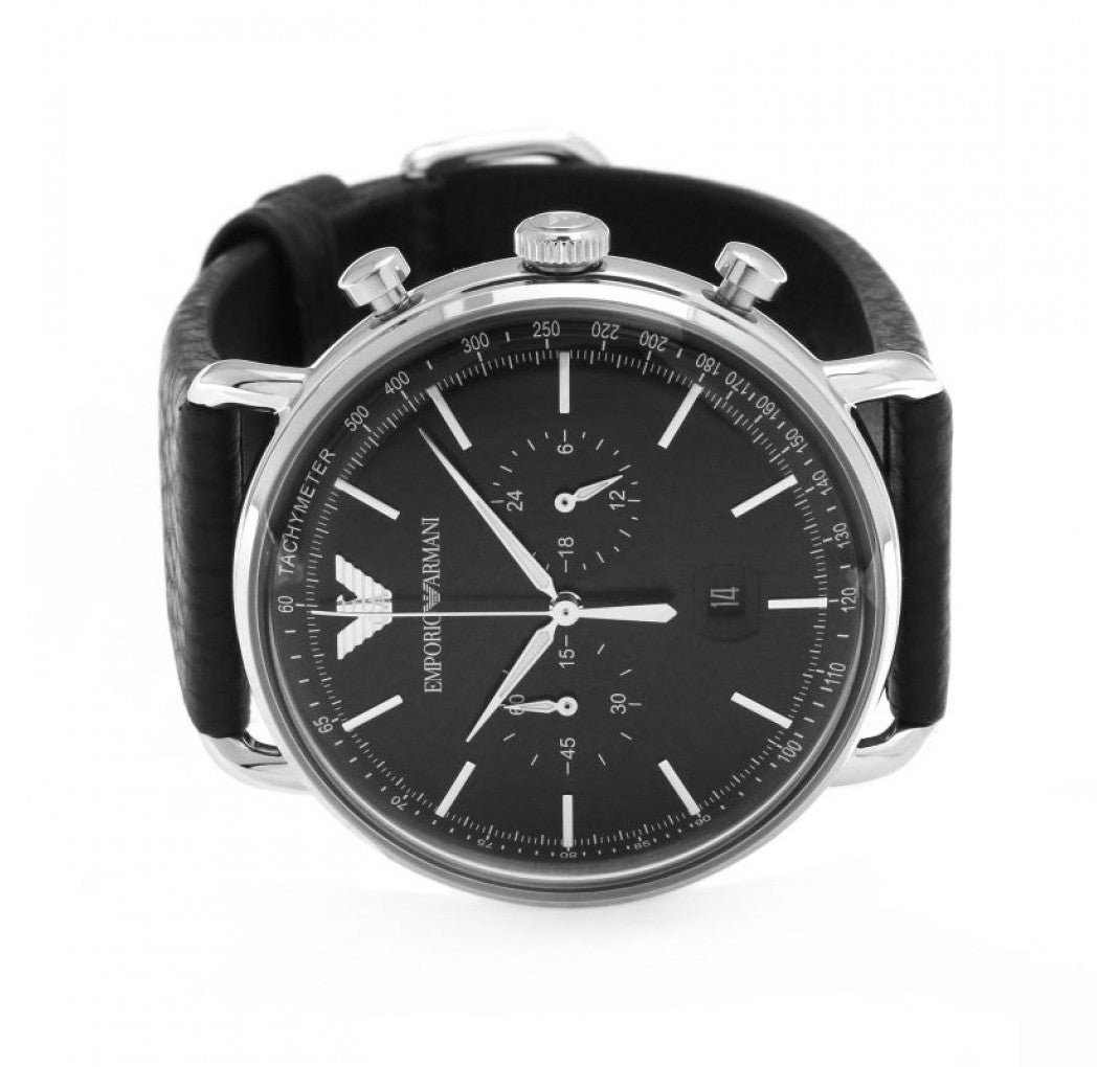 Shop Authentic Emporio Armani Aviator Chronograph Black Dial Black Leather Strap Watch For Men - AR11143 - Luxxuri