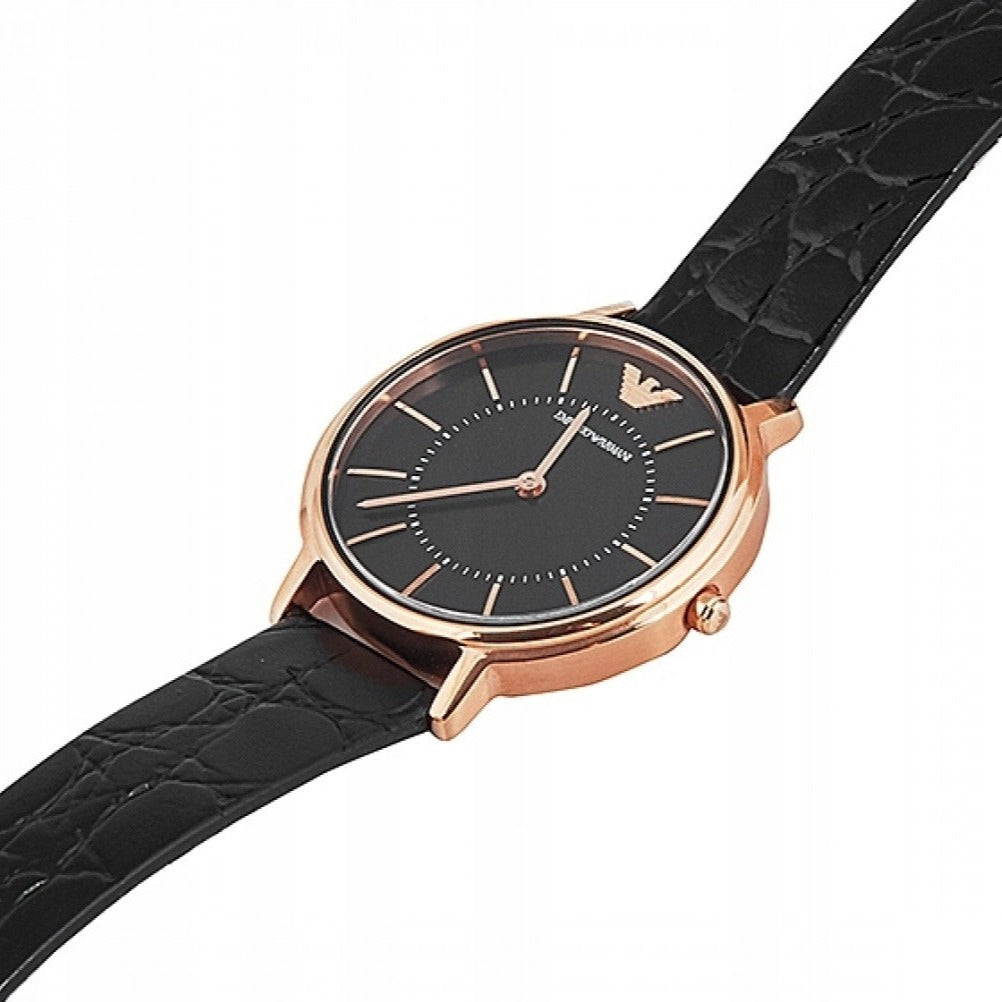 Shop Authentic Emporio Armani Kappa Quartz Black Dial Black Leather Strap Watch For Women - AR11064 - Luxxuri