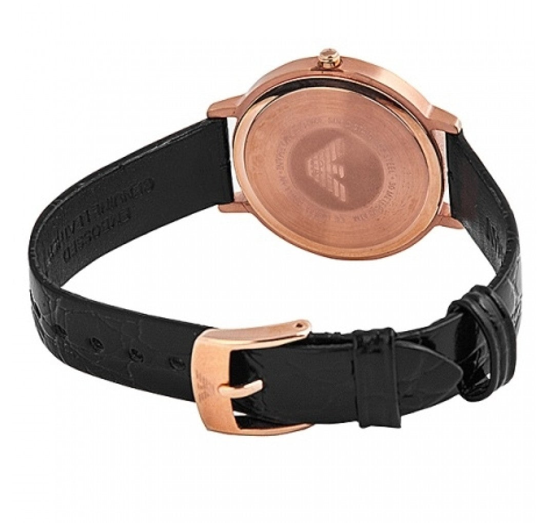 Shop Authentic Emporio Armani Kappa Quartz Black Dial Black Leather Strap Watch For Women - AR11064 - Luxxuri