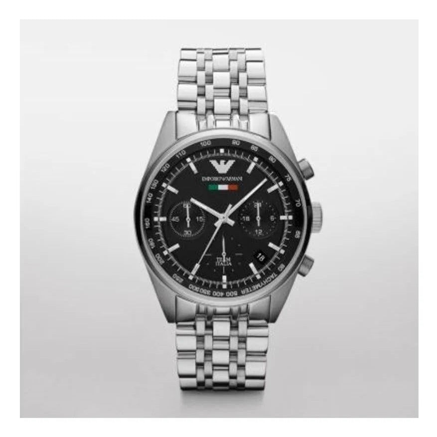 Shop Authentic Emporio Armani Sportivo Chronograph Black Dial Silver Steel Strap Watch For Men - AR5984 - Luxxuri