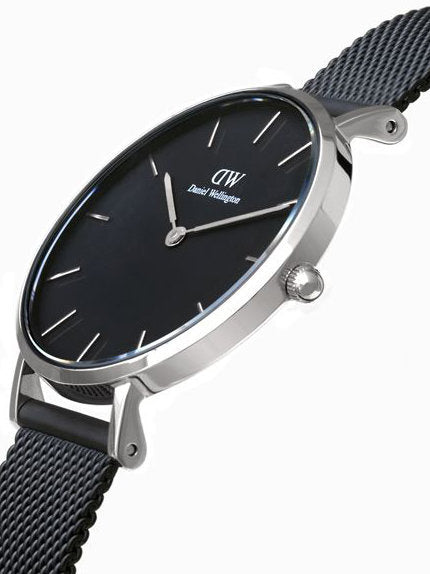 Shop Authentic Daniel Wellington Petite Ashfield Black Dial Black Mesh Strap Watch For Women - DW00100202 - Luxxuri