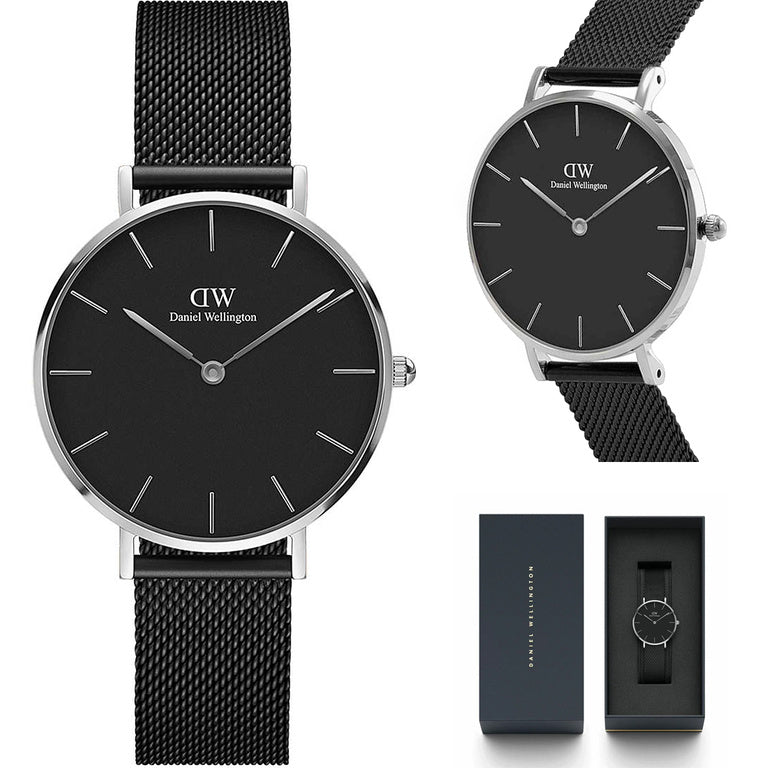 Shop Authentic Daniel Wellington Petite Ashfield Black Dial Black Mesh Strap Watch For Women - DW00100202 - Luxxuri