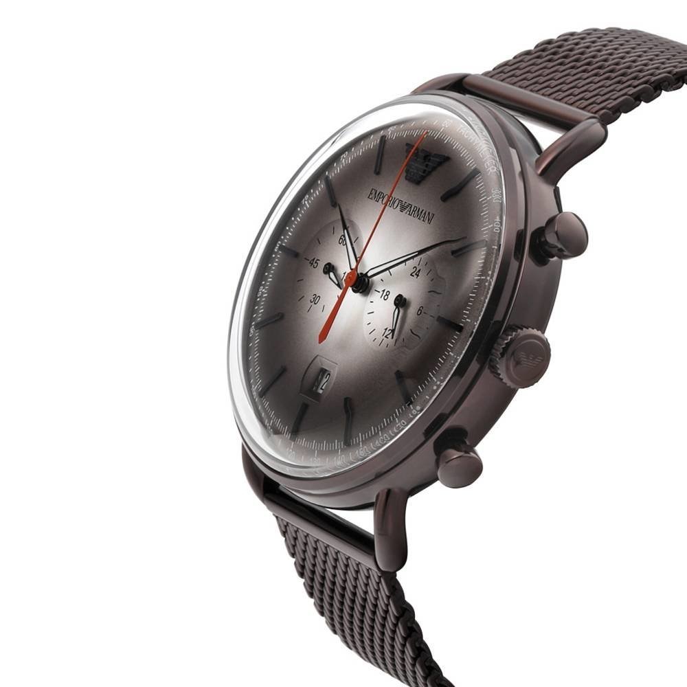 Shop Authentic Emporio Armani Aviator Chronograph Grey Dial Brown Mesh Bracelet Watch For Men - AR11169 - Luxxuri