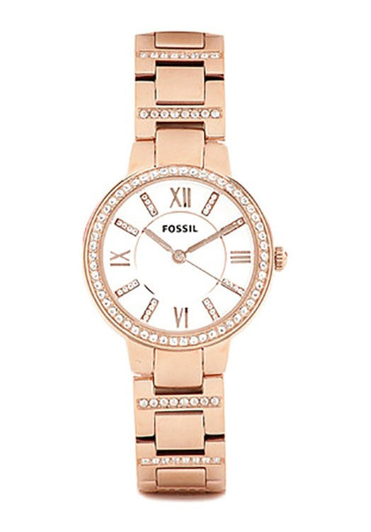 Fossil Virginia White Dial Rose Gold Steel Strap Watch for Women - ES3284