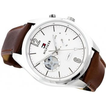 Shop Authentic Tommy Hilfiger Deacon White Dial Brown Leather Strap Watch for Men - 1791550 - Luxxuri