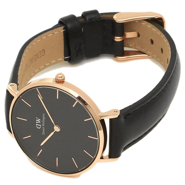 Shop Authentic Daniel Wellington Petite Sheffield Black Dial Black Leather Strap Watch For Women - DW00100168 - Luxxuri