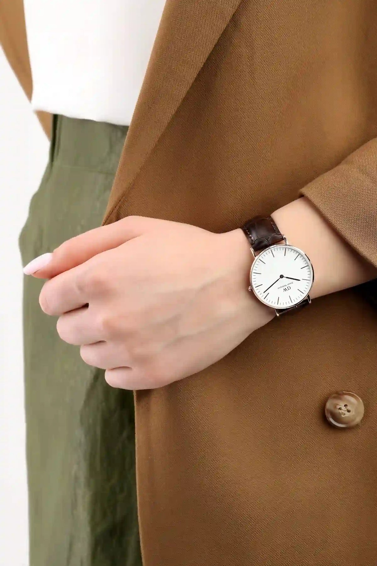 Shop Authentic Daniel Wellington Classic York White Dial Brown Leather Strap Watch For Women - DW00100038 - Luxxuri