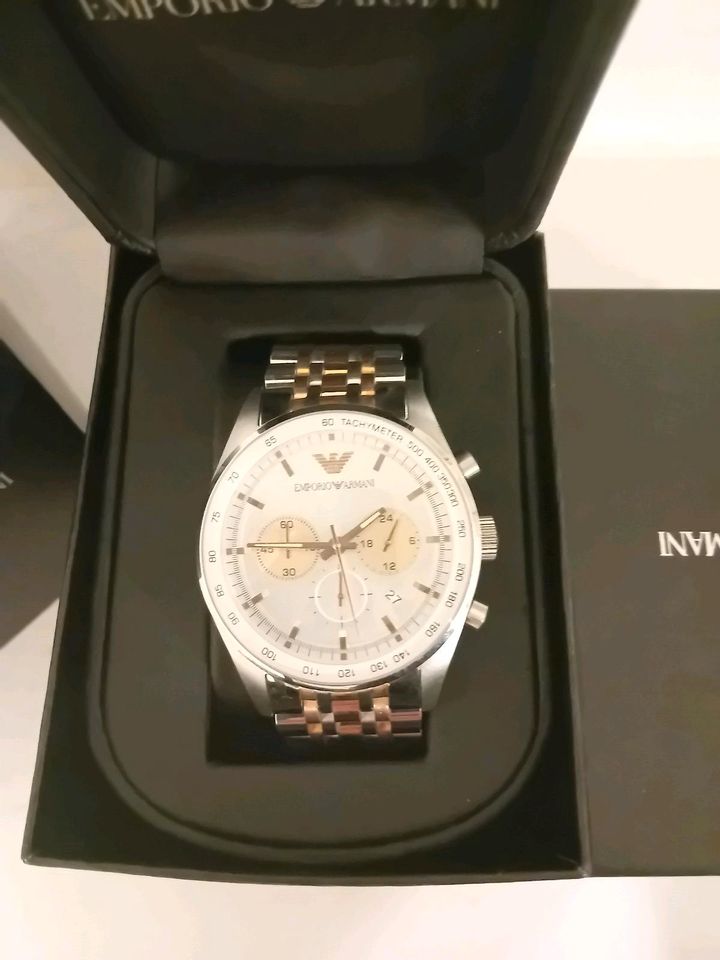 Shop Authentic Emporio Armani Sportivo Chronograph Silver Dial Two Tone Steel Strap Watch For Men - AR5999 - Luxxuri