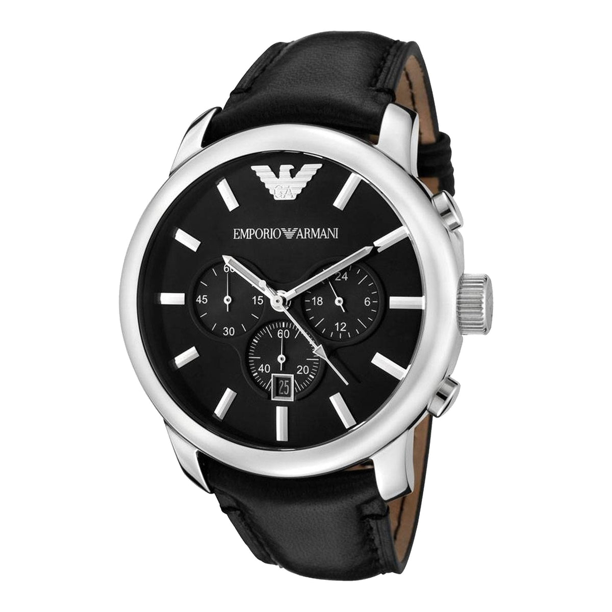 Shop Authentic Emporio Armani Classic Chronograph Black Dial Black Leather Strap Watch For Men - AR0431 - Luxxuri