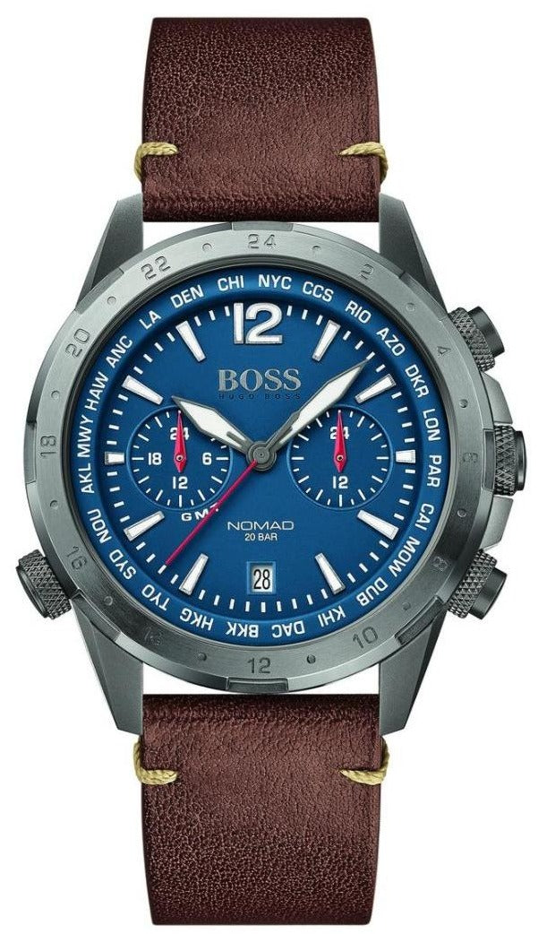 Shop Authentic Hugo Boss Nomad Blue Dial Brown Leather Strap Watch for Men - 1513773 - Luxxuri