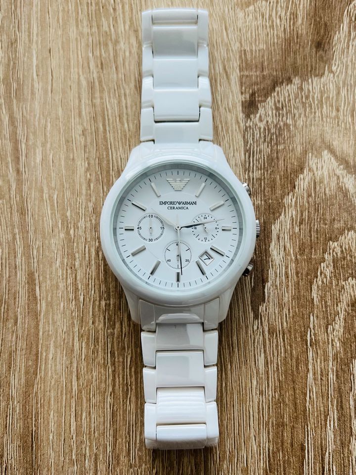 Shop Authentic Emporio Armani Ceramica Chronograph White Dial White Strap Watch For Men - AR1453 - Luxxuri