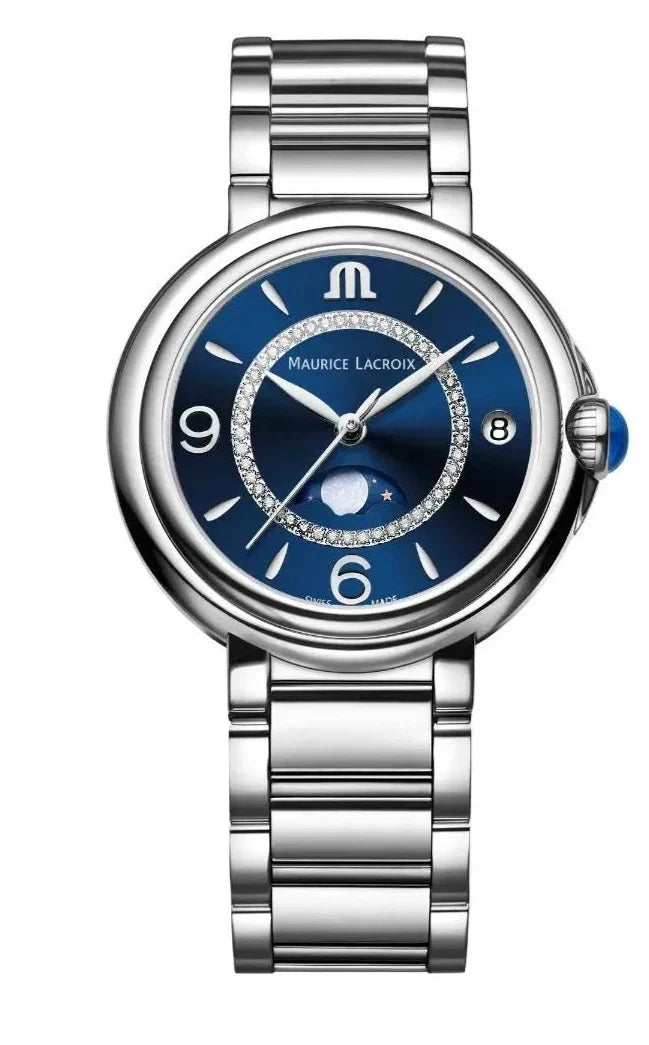 Shop Authentic Maurice Lacroix Fiaba Moonphase Blue Dial Silver Steel Strap Watch for Women - FA1084-SS002-420-1 - Luxxuri