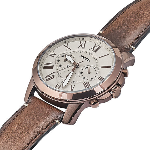 Shop Authentic Fossil Grant Chronograph White Dial Brown Leather Strap Watch for Men - FS5344 - Luxxuri