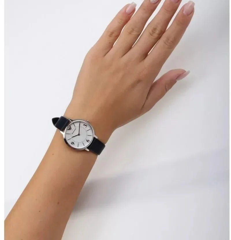 Shop Authentic Emporio Armani Kappa White Mother of Pearl Dial Black Leather Strap Watch For Women - AR2509 - Luxxuri