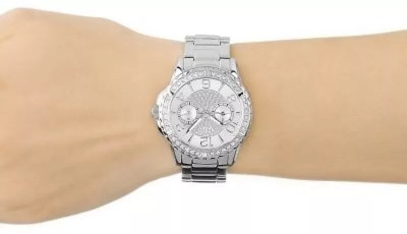 Shop Authentic Guess Sassy Multifunction Quartz Silver Dial Silver Steel Strap Watch For Women - W0705L1 - Luxxuri
