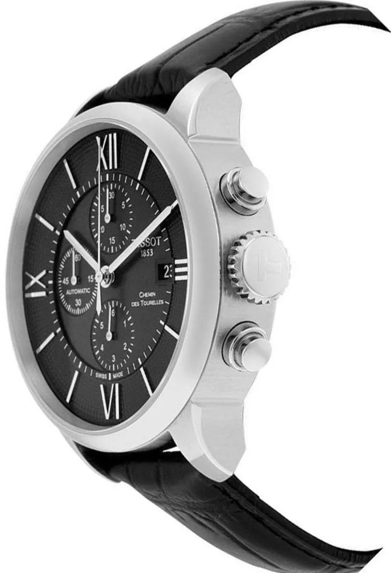 Shop Authentic Tissot T Classic Chemin Des Tourelles Chronograph Black Dial Black Leather Strap Watch For Men - T099.427.16.058.00 - Luxxuri