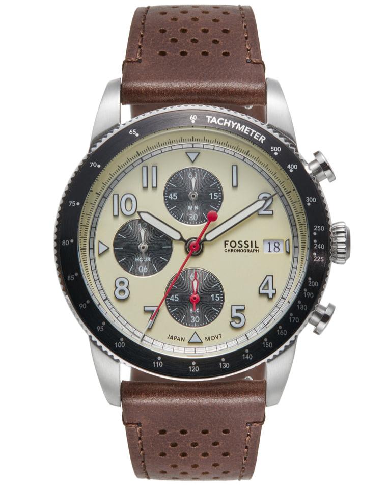 Shop Authentic Fossil Sport Tourer Chronograph White Dial Brown Leather Strap Watch for Men - FS6042 - Luxxuri